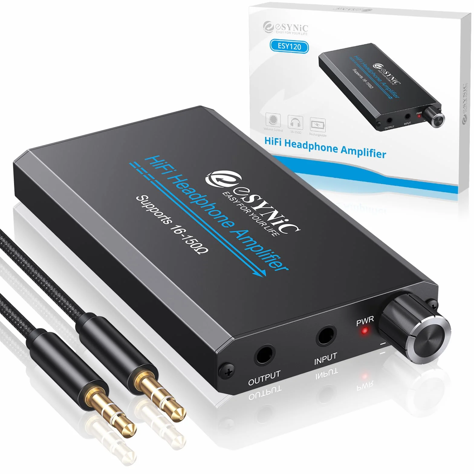 ESYNiC HiFi Amplificatore per Cuffie Portatile per Auricolari in Lega per MP3 Lettori Smartphone Laptop con USB Cavo 1.2M