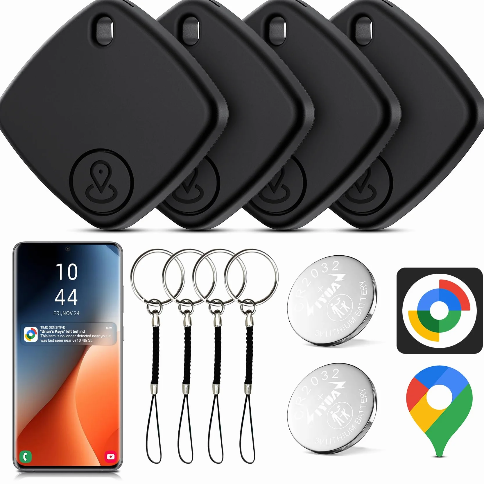 Air Tracker Android 4 Pezzi Smart Tracker Bluetooth Localizzatore Chiavi Bagagli Valigie Portafogli Nero