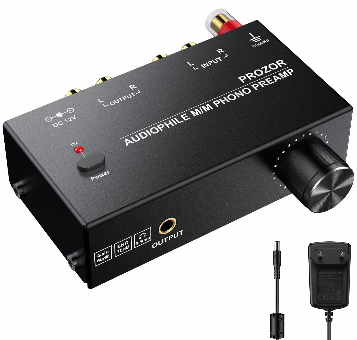 PROZOR Preamplificatore Phono Volume Regolabile Ingresso RCA Uscita RCA 1/4'' TRS PreAmp Audiophile Giradischi Nero