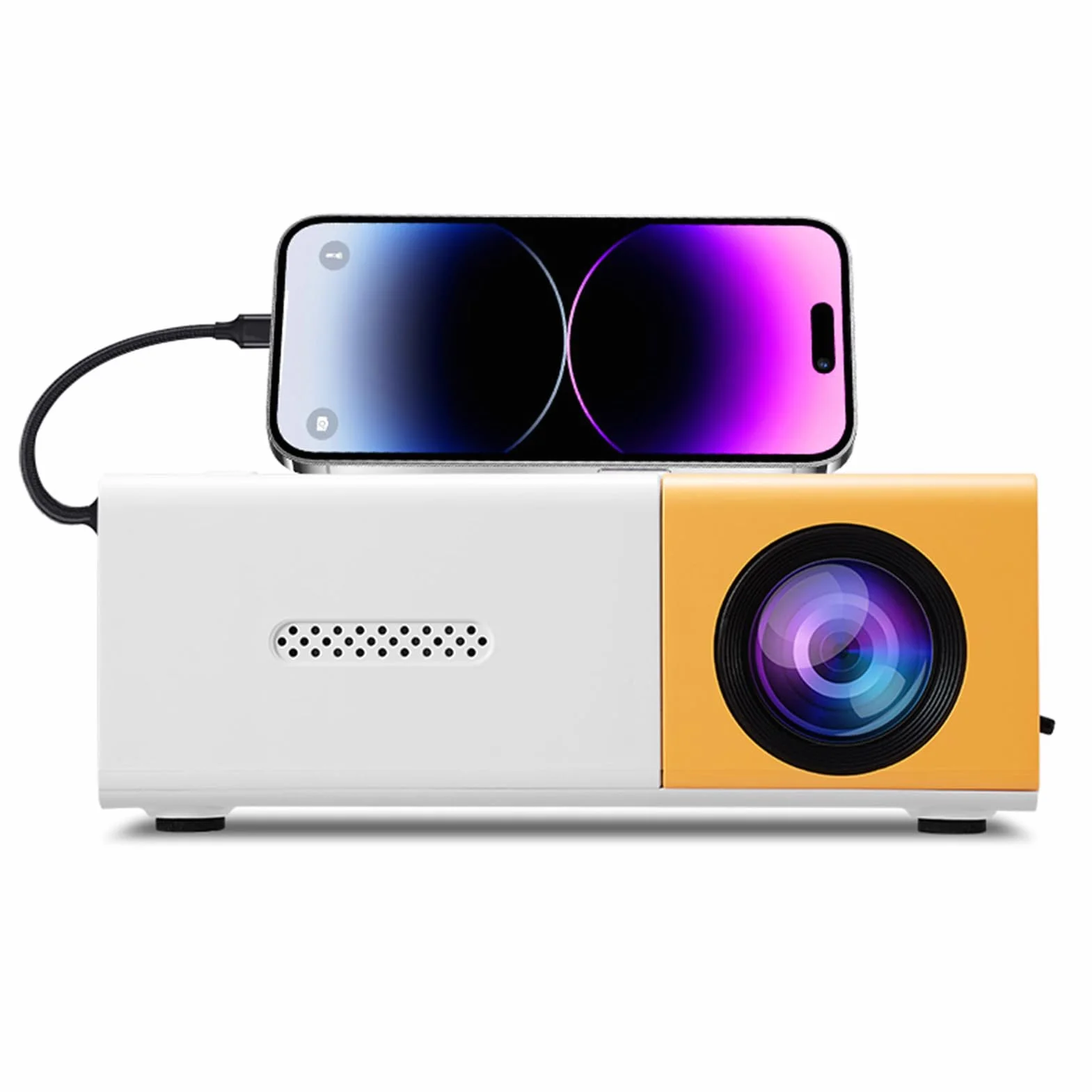 PUSOKEI Mini Proiettore, Proiettore Video Full HD 1080p con luminosità 100SI 6000LM, Correzione Automatica, Messa a Fuoco Manuale, Compatibile con IOS/telefono Android/HDMI/USB/TV