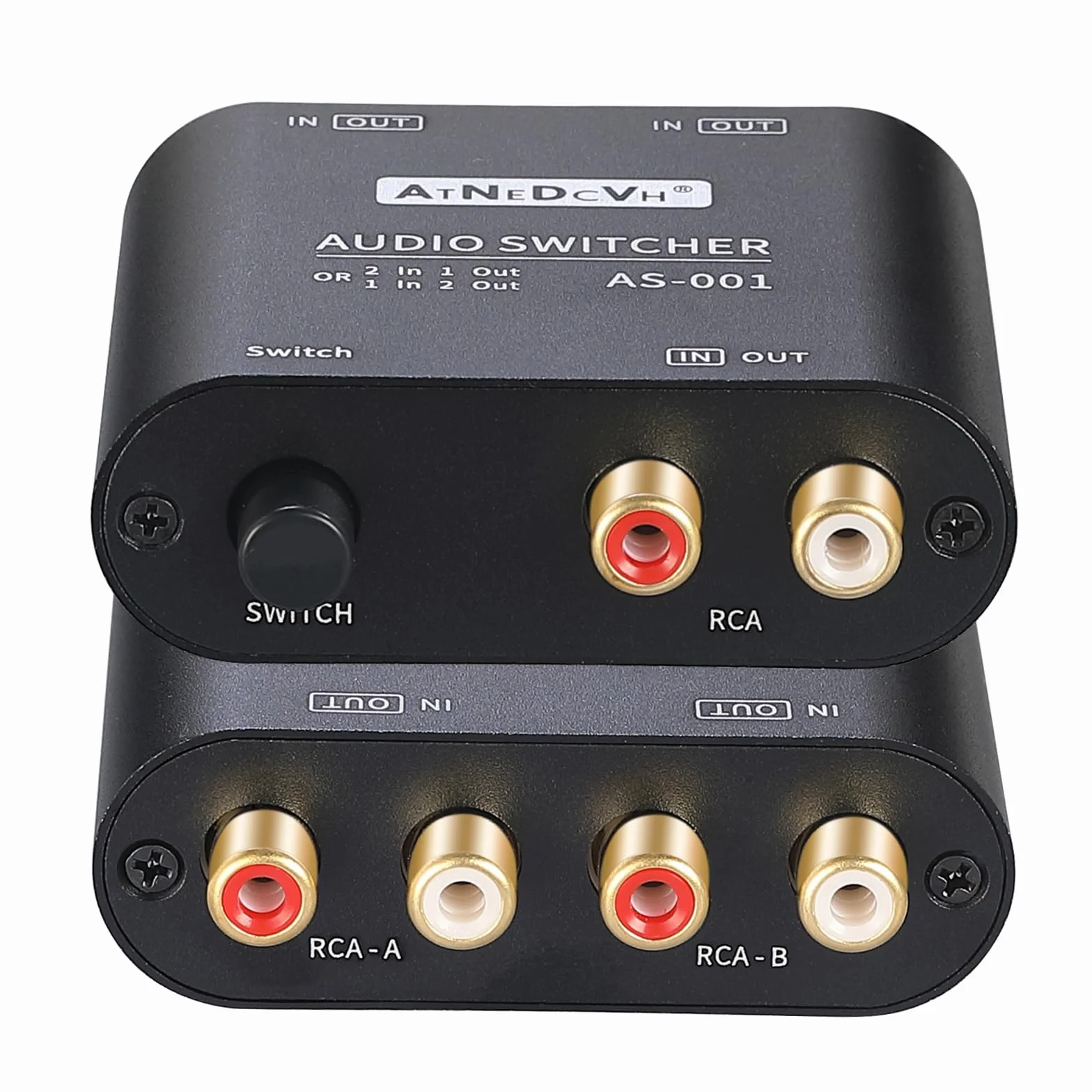 2 porti 1 ingresso 2 uscita / 2 ingresso 1 uscita commutatore audio bidirezionale compatibile per RCA 3,5mm porte, stereo a 2 vie canale L/R altoparlante cuffie selettore audio splitter box