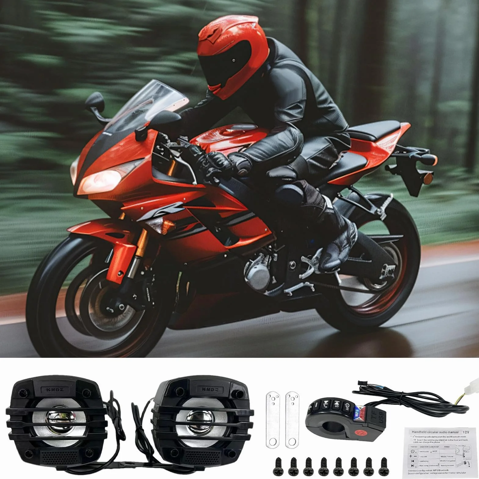 Altoparlante da manubrio,Altoparlanti per moto, Altoparlanti per montaggio su manubrio del audio, Amplificatore radio, di amplificazione audio, stereo per moto con audio HiFi per ATV e UTV