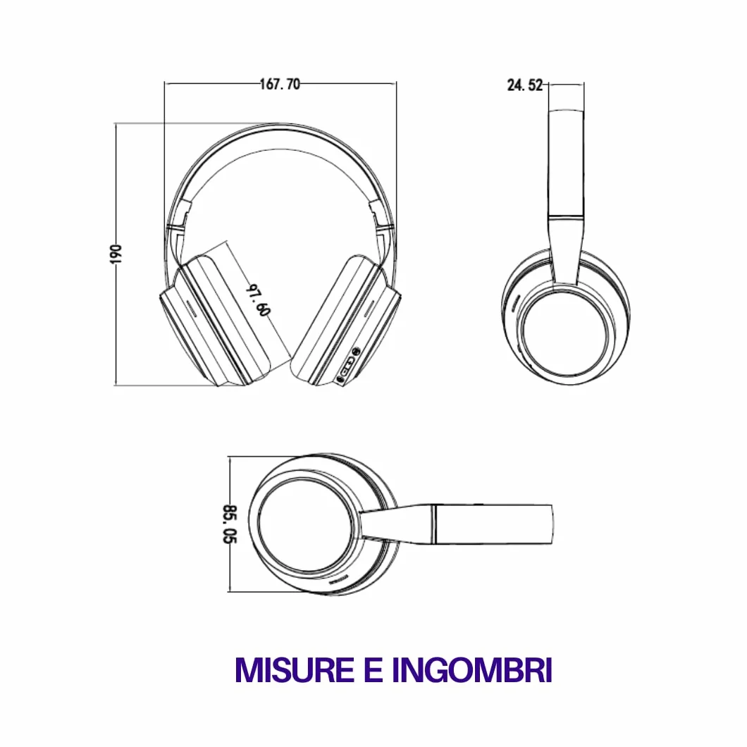 Trevi DJ 12E35 BT Cuffie Wireless Over Ear, Stereo HiFi con Microfono, 8h Autonomia, Comandi su Padiglione, Pieghevoli e Leggere, Compatibili con iOS e Android, per Viaggio, PC, Telefono e Ufficio