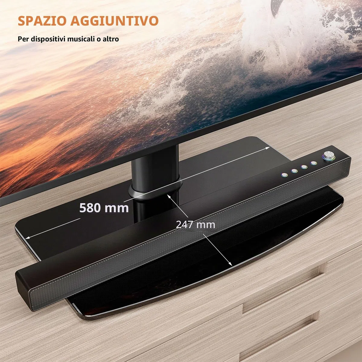 Hemudu Supporto TV da Tavolo, Piedistallo TV Universale per 40 a 86 pollici, Staffa TV Regolabile in Altezza a 5 livelli, Base in Vetro Temperato ad Alta Resistenza, MAX 60 kg, VESA Massimo 600x400 mm