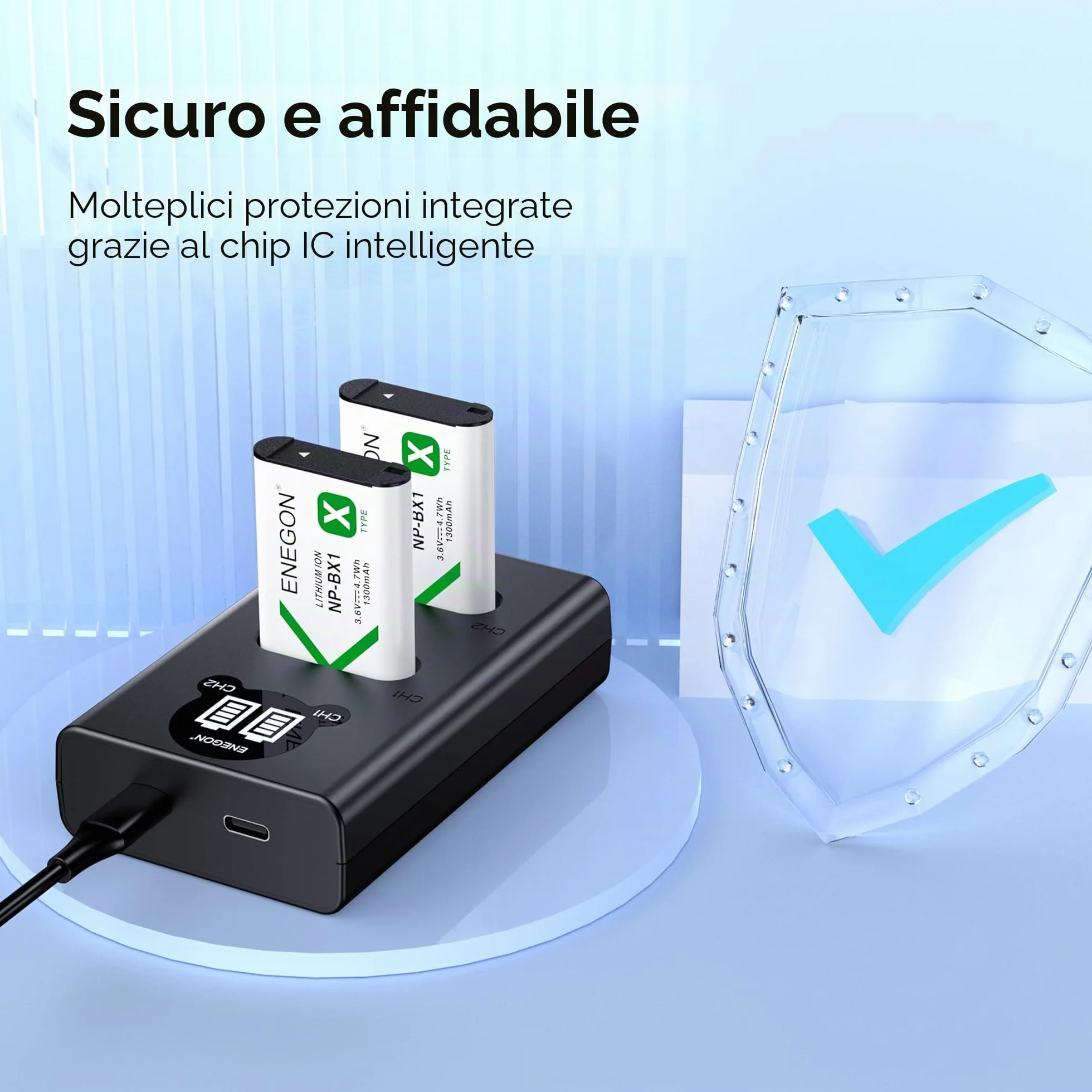 ENEGON NP-BX1 Kit Batteria (1300mAh Pacco da 2) e Caricatore LCD Compatibile con Sony NP-BX1, Sony ZV-1, Cyber-Shot DSC-RX100, DSC-RX100 II/III/M4/M5/M6/M7/Ⅳ/Ⅴ/Ⅵ/Ⅶ/VA, DSC-RX100M II, HDR-CX405