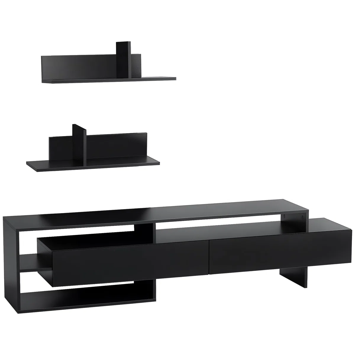 HOMCOM Mobile Porta TV Moderno con 2 Mensole in Legno, Mobiletto per Televisore con Vani Aperti e Armadietti, Nero