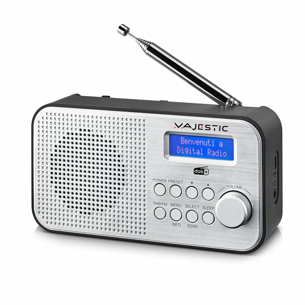 Majestic RT 194 DAB Radio Portatile DAB/DAB+/FM LCD Display Batteria Ricaricabile Sveglia Due Allarmi Nero