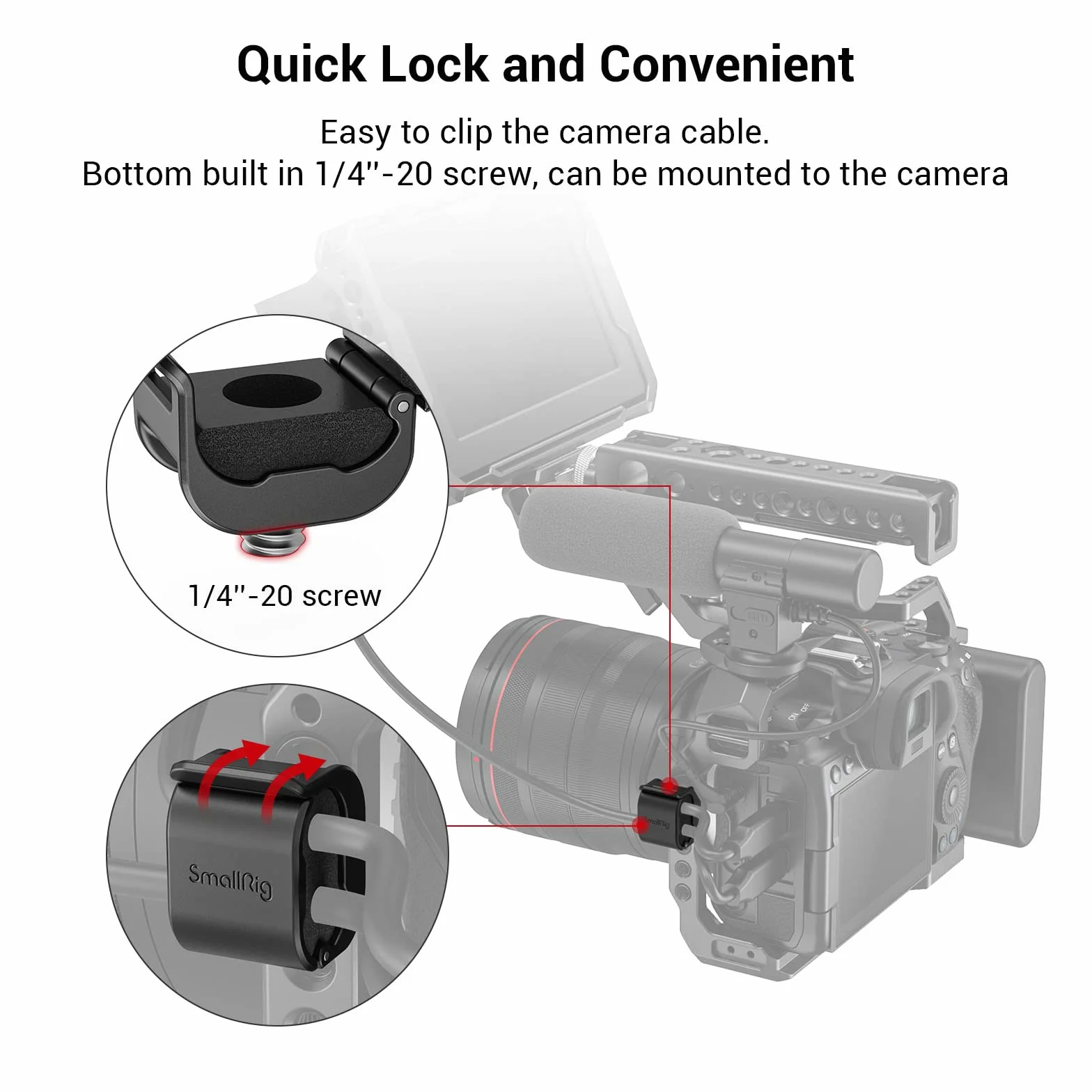 SMALLRIG Morsetto per Cavo per Fotocamera (4 pezzi) per Cavo HDMI/SDI/Microfono, Supporto per Montaggio con Blocco del Cavo per Fotocamera DSLR Cavo da 2-6 mm - 3685