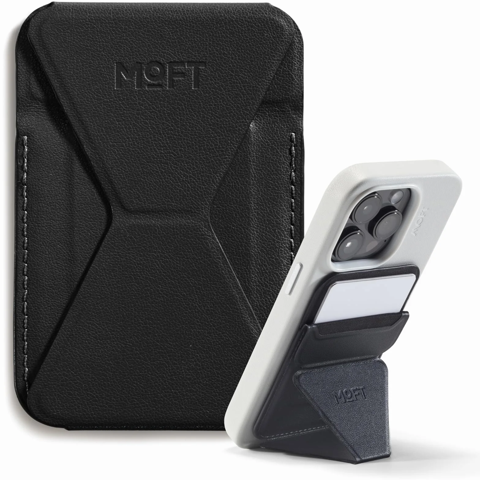MOFT MagSafe Portafoglio Supporto per iPhone Serie 16/15/14/13 Compatibile con MagSafe, MOVAS Pelle Vegana Supporto Magnetico per Telefono con 3 Angoli di Visione, 2 Porta Carte (Nero Jet)