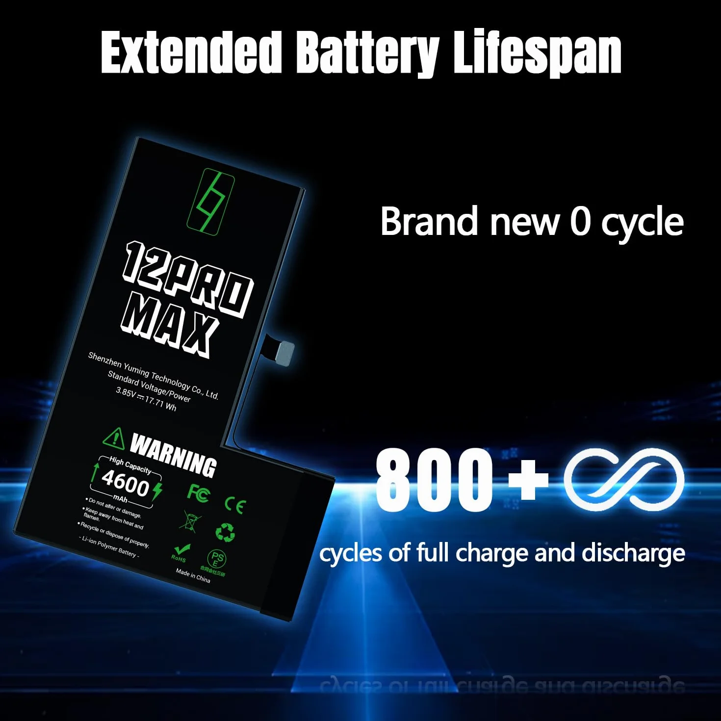 Batteria per iPhone 12 Pro Max, 4600mAh Alta Capacità, Compatibile con A2411 A2412 A2342, 0 Cicli, Kit di Riparazione Completo, Certificato CE/RoHS/FCC