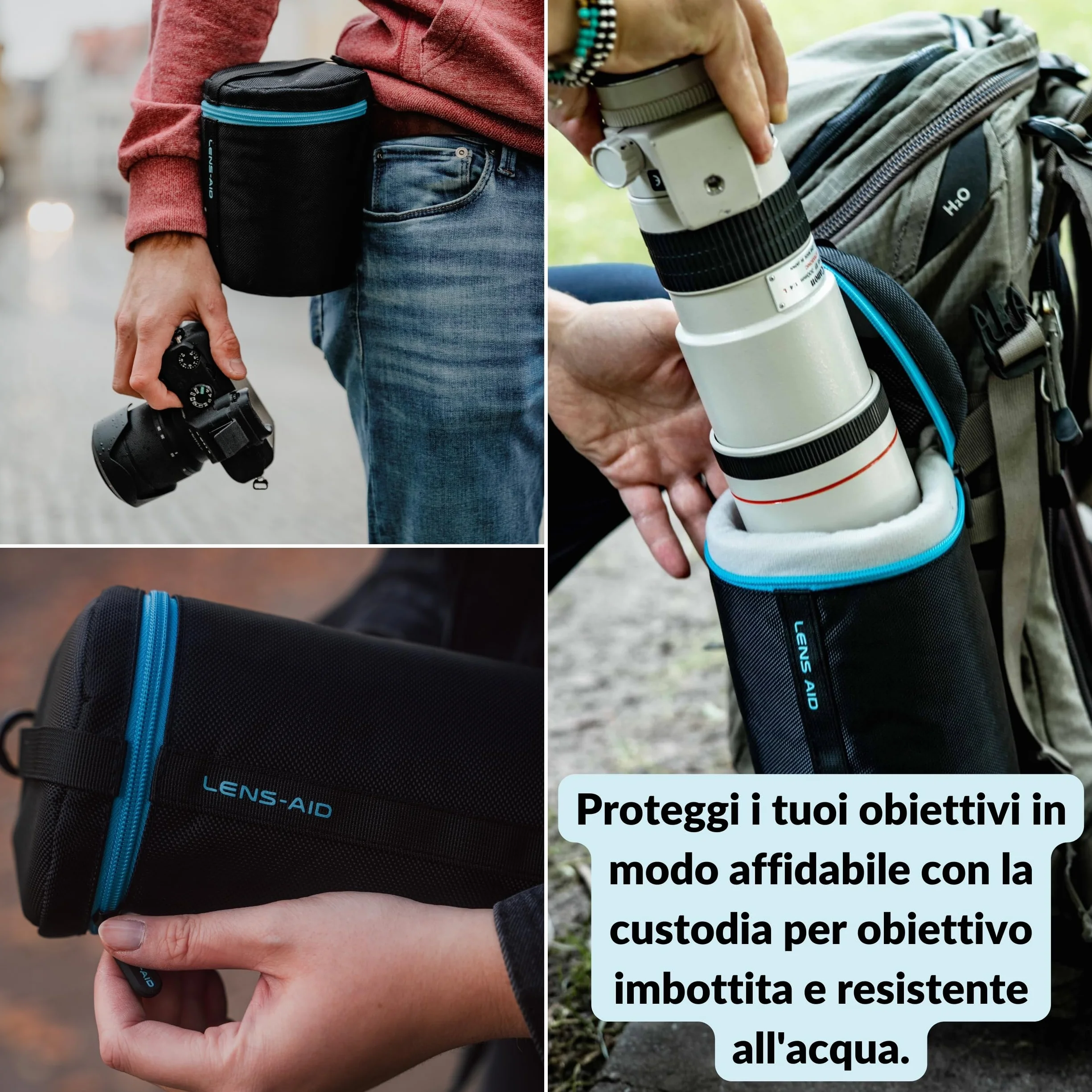 LENS-AID Custodia Obiettivo Imbottita con Zip – Borsa Protettiva, Protezione Totale per Obiettivi DSLR e Mirrorless, Nero, XL (11 x 25 cm)