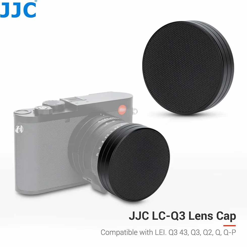 JJC Copriobiettivo in metallo compatibile con fotocamera Leica Q3 43, Q3, Q2, Q, Q-P, texture in pelle PU goffrata, compatibile con paraluce quadrato originale e JJC (nero)