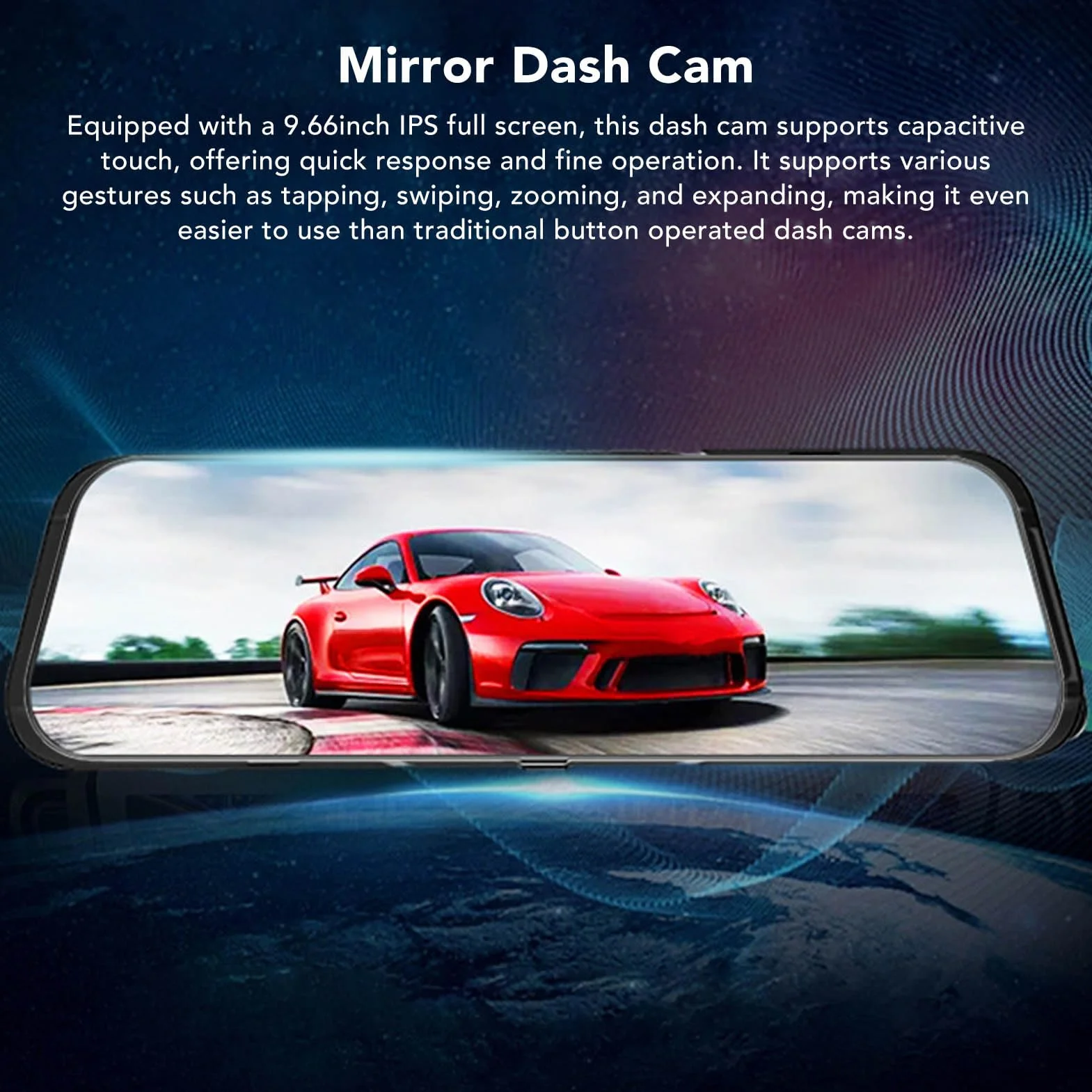 Dash Cam con Specchio da 9,66 Pollici Telecamera per Specchietto Retrovisore Anteriore e Posteriore, Doppia Fotocamera Anteriore e Posteriore Touch Screen, Fotocamera di Backup