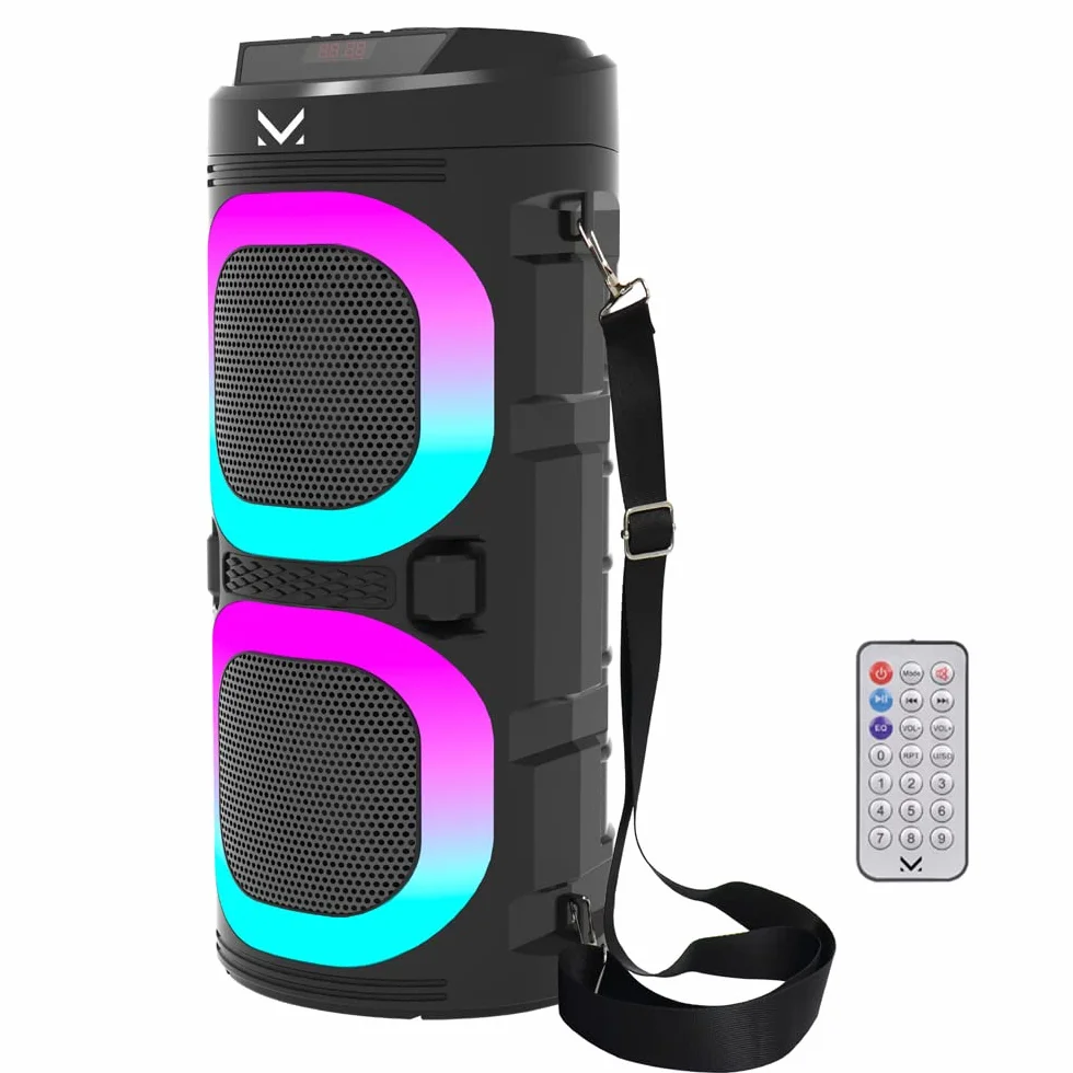 Majestic FIRE 9 – Speaker bluetooth, 3 effetti luci LED, ingressi USB/microSD/AUX-IN/MIC, Batteria ricaricabile, funzione TWS, telecomando, Impugnatura e tracolla per il trasporto