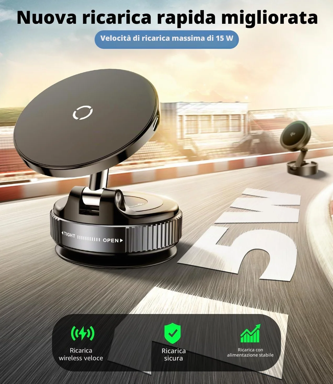 15W Ricarica Veloce Magnetico Porta Cellulare Auto [Ventosa a Vuoto] [Pieghevole, Regolabile 360°] Caricatore Wireless Supproto Telefono Auto per MagSafe iPhone 17 16 15 14 13 12 Serie