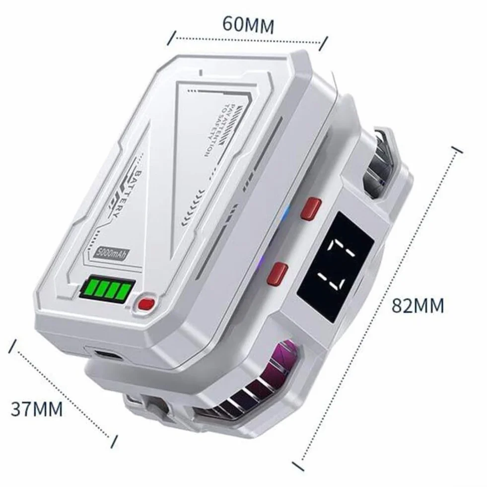 Raffreddamento magnetico per telefono cellulare, ventola di raffreddamento con batteria ricaricabile, display di potenza di raffreddamento veloce (3000 mAh)
