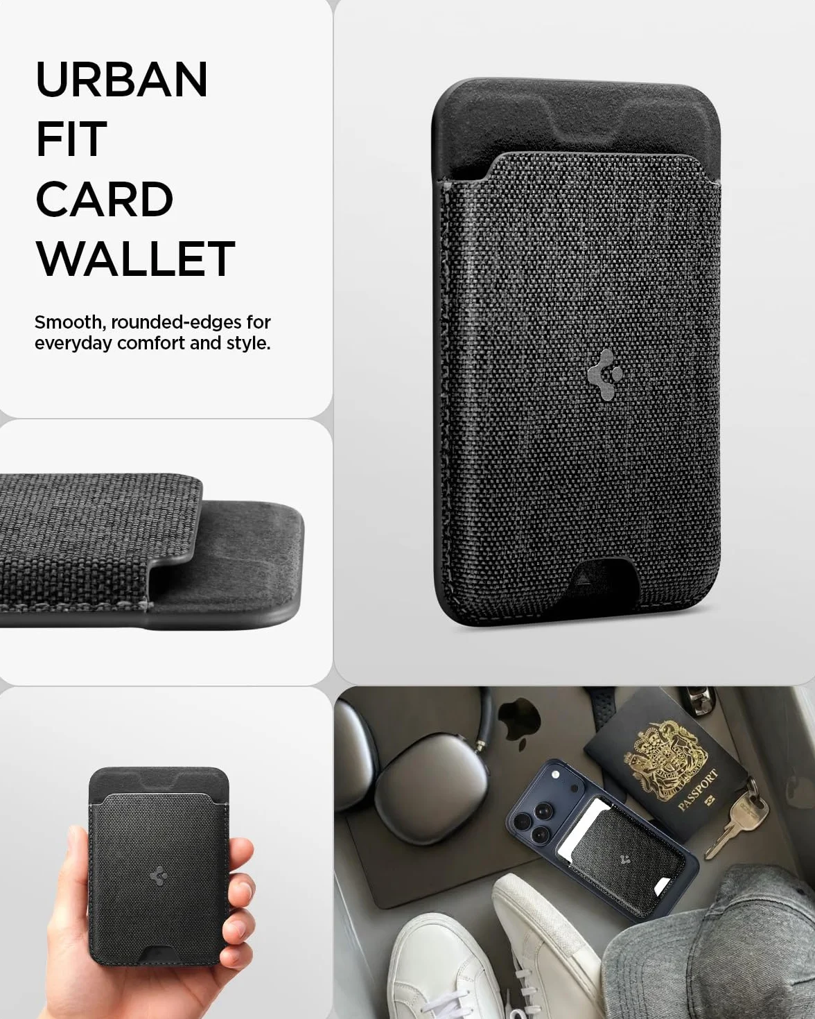 Spigen Urban Fit MagFit Portafoglio (5 carte) Magsafe Wallet Magnetico Portacarte Compatibile con iPhone 17/16/15/14/13/12 Modelle, Accessori MagSafe - Nero
