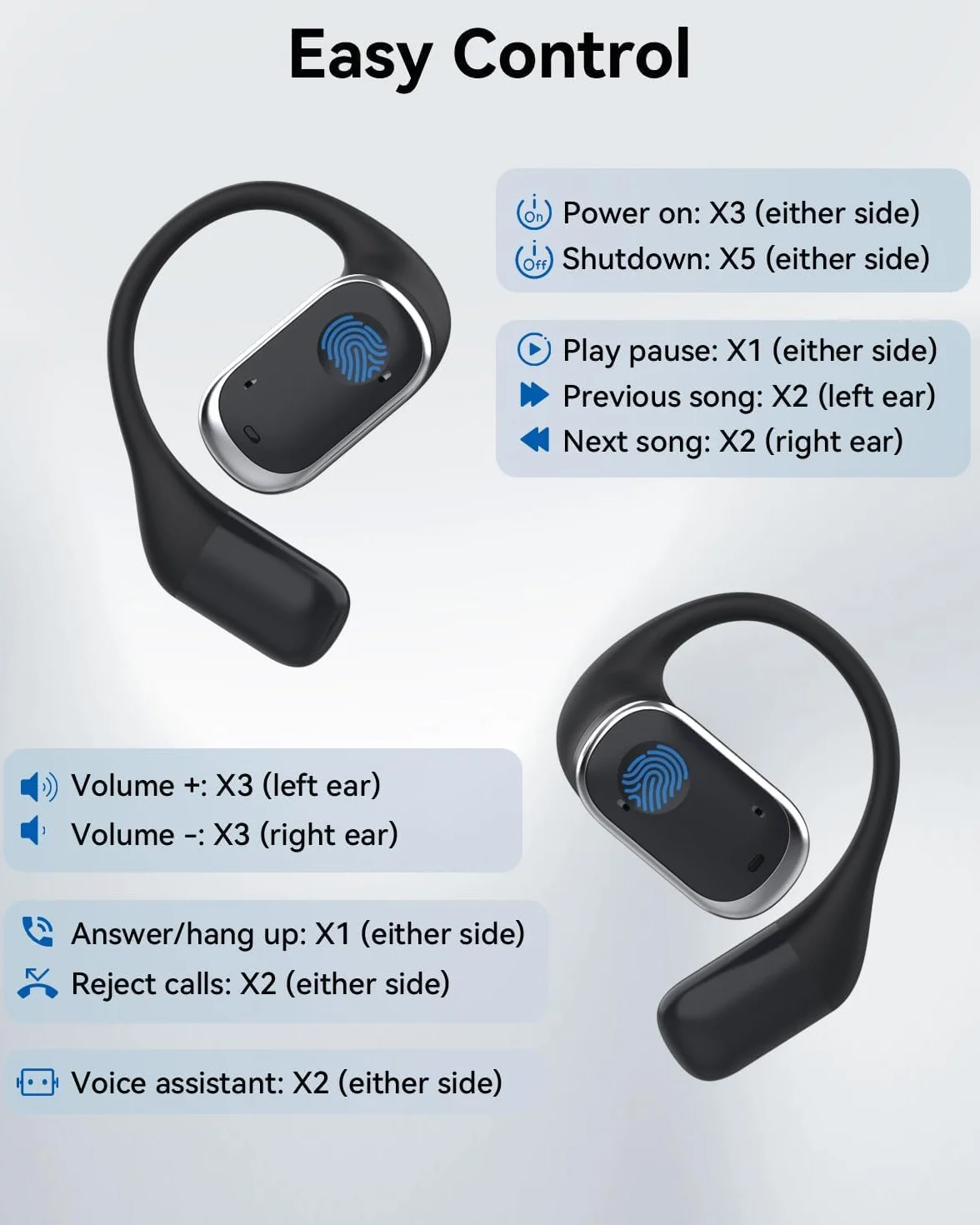 Sanoto Cuffie Bluetooth Sport Open Ear, Auricolari Touch Control Wireless, Impermeabili IPX6, 30 Ore di Riproduzione