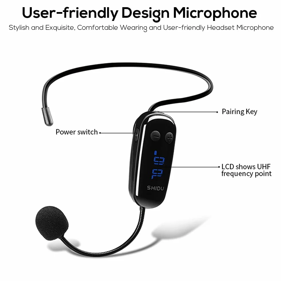 Amplificatore vocale portatile SHIDU amplificatore di voce senza fili con microfono UHF, mini altoparlante Pa sistema ricaricabile da 10W 2000 mAh per insegnanti, guida turistica, yoga, aula