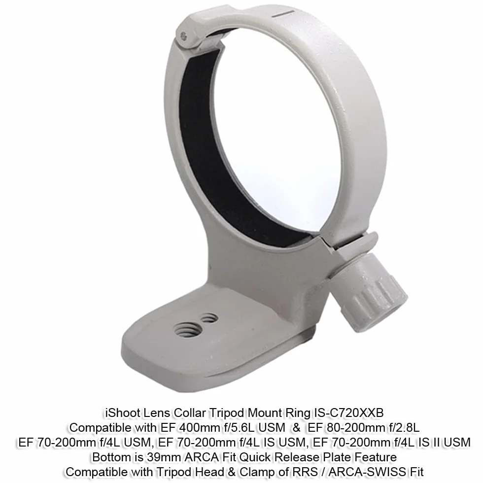 iShoot Anello di montaggio per treppiede Collare obiettivo compatibile con Canon EF 80–200mm f/2.8l, EF 70–200mm f/4L (IS) USM, EF 400mm f/5.6 l USM, Staffa Supporto Arca Fit Piastra Sgancio Rapido