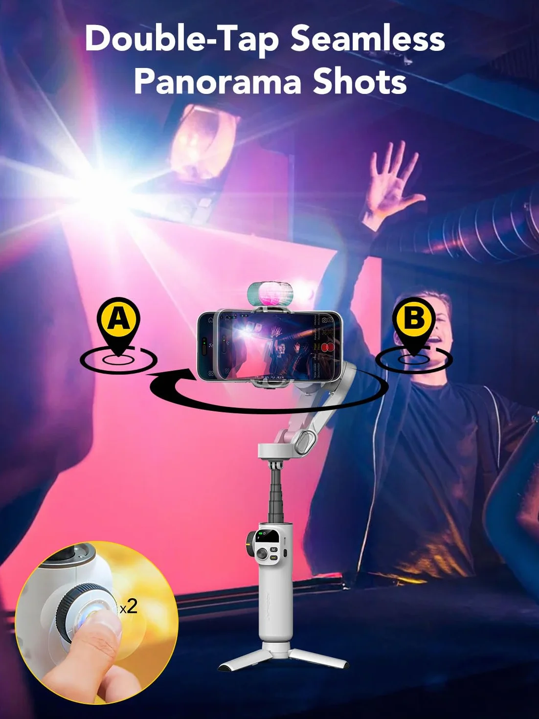AOCHUAN Smart X2 Stabilizzatore cardanico per smartphone a 3 assi con luce di riempimento RGB, asta di prolunga integrata, cardano con schermo OLED per registrazione video su iPhone, X2 KIT bianco