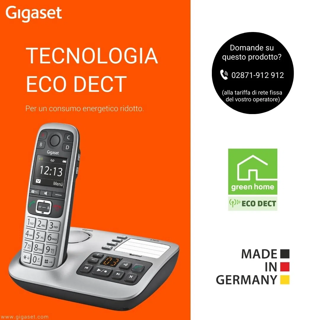 Gigaset E560A - Telefono Cordless DECT con Segreteria, Tasti Grandi, Numeri sul Display Grandi, Tastiera Illuminata, Suonerie e Audio Potenziato, Tasto SOS, Grigio [Versione Italiana]