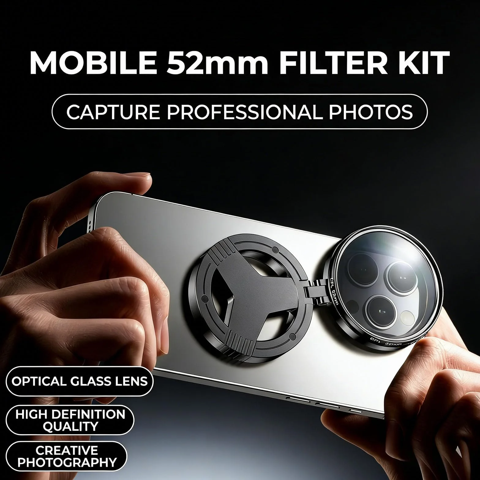 Anti-Glare Magnetic Phone Filter, 52mm Polarizing Lens Filter, Magnetic Adapter Mount for Smartphone Photography (1 PCS)