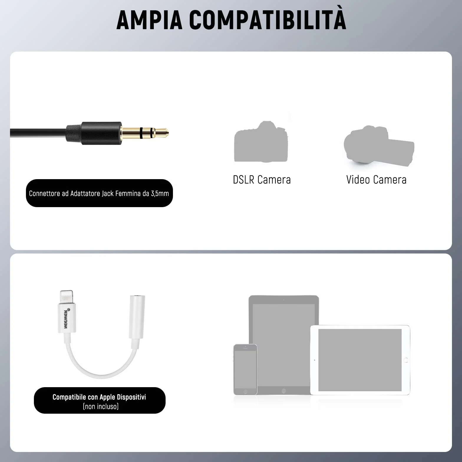 NEEWER Confezione da 2 microfoni Lavalier da bavero Compatibile con DJI Rode Wireless GO II Wireless Pro microfono wireless, 3,5 mm TRS omnidirezionale a condensatore cablato con clip per YouTube Live