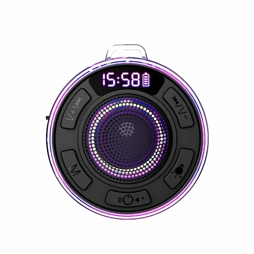 Altoparlante impermeabile IPX7 per doccia suono surround 360° luci RGB radio FM ventosa rimovibile nero