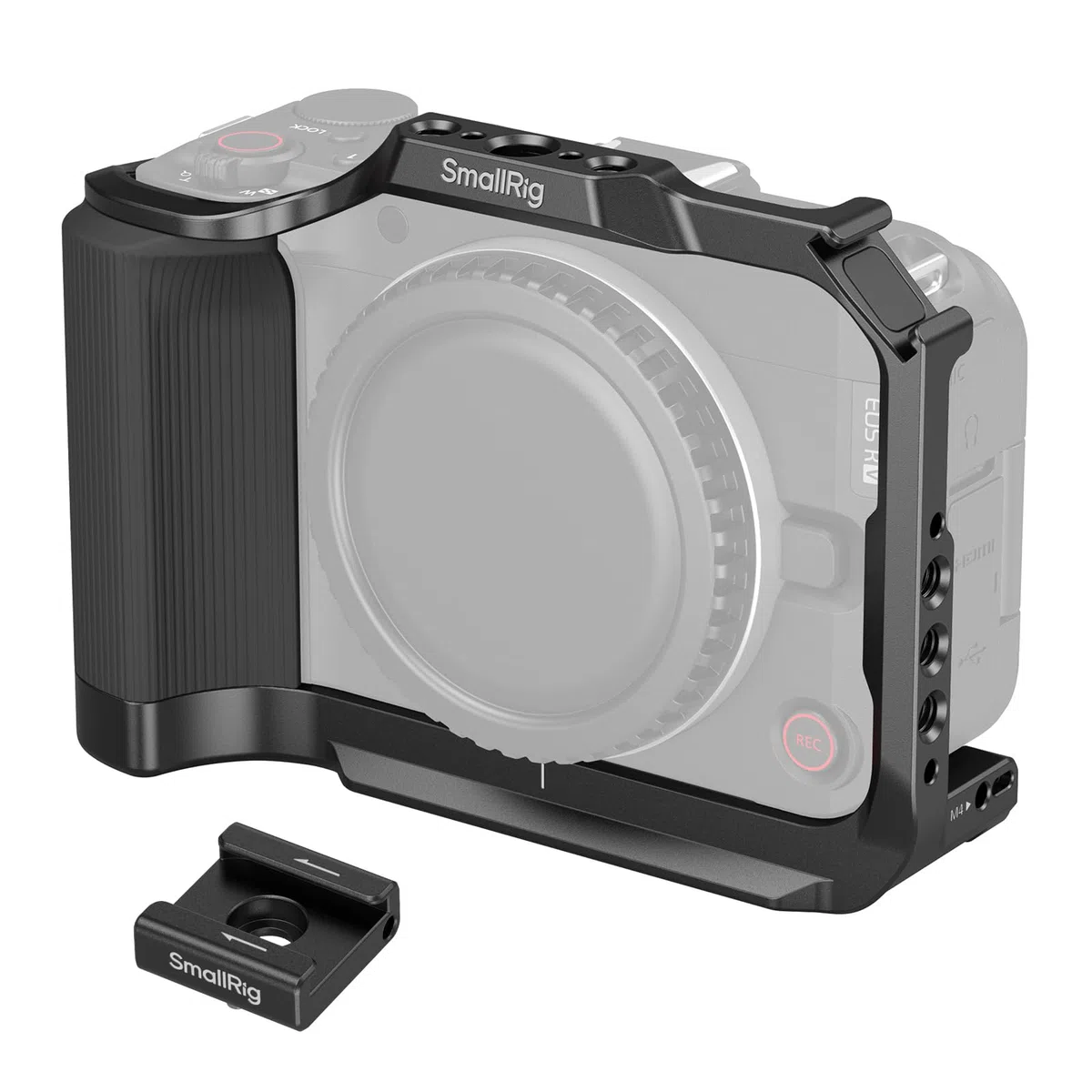SMALLRIG Gabbia per fotocamera R50 V per Canon R50 V, impugnatura ergonomica in silicone, piastra a sgancio rapido per arca, foro filettato da 1/4"-20, fori da 3/8"-16 per ARRI, flash (nero) - 5427