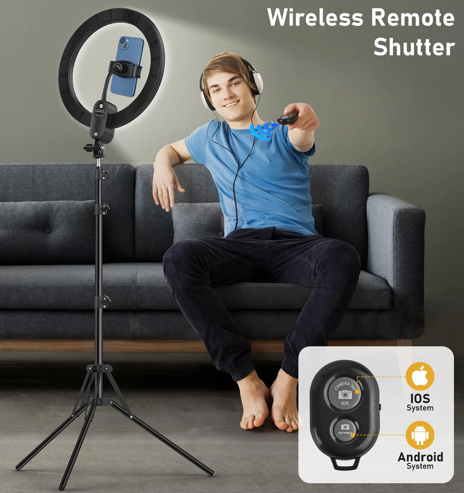 Unicucp 12'' Luce ad Anello LED con 160cm Treppiede Alto, Luce per Selfie con Potenza 2800mAh Ricaricabile, Ring Light con Porta Cellulare per TikTok, Trucco, Fotografia, Youtube e Video Selfie