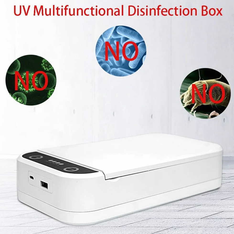 TopHomer Scatola disinfettante per luce UV, Scatola per la pulizia della maschera delle chiavi del telefono cellulare, funzione di aromaterapia, ricarica USB, bianco