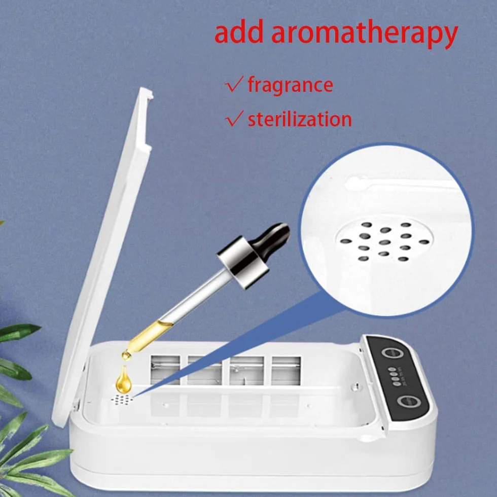 TopHomer Scatola disinfettante per luce UV, Scatola per la pulizia della maschera delle chiavi del telefono cellulare, funzione di aromaterapia, ricarica USB, bianco