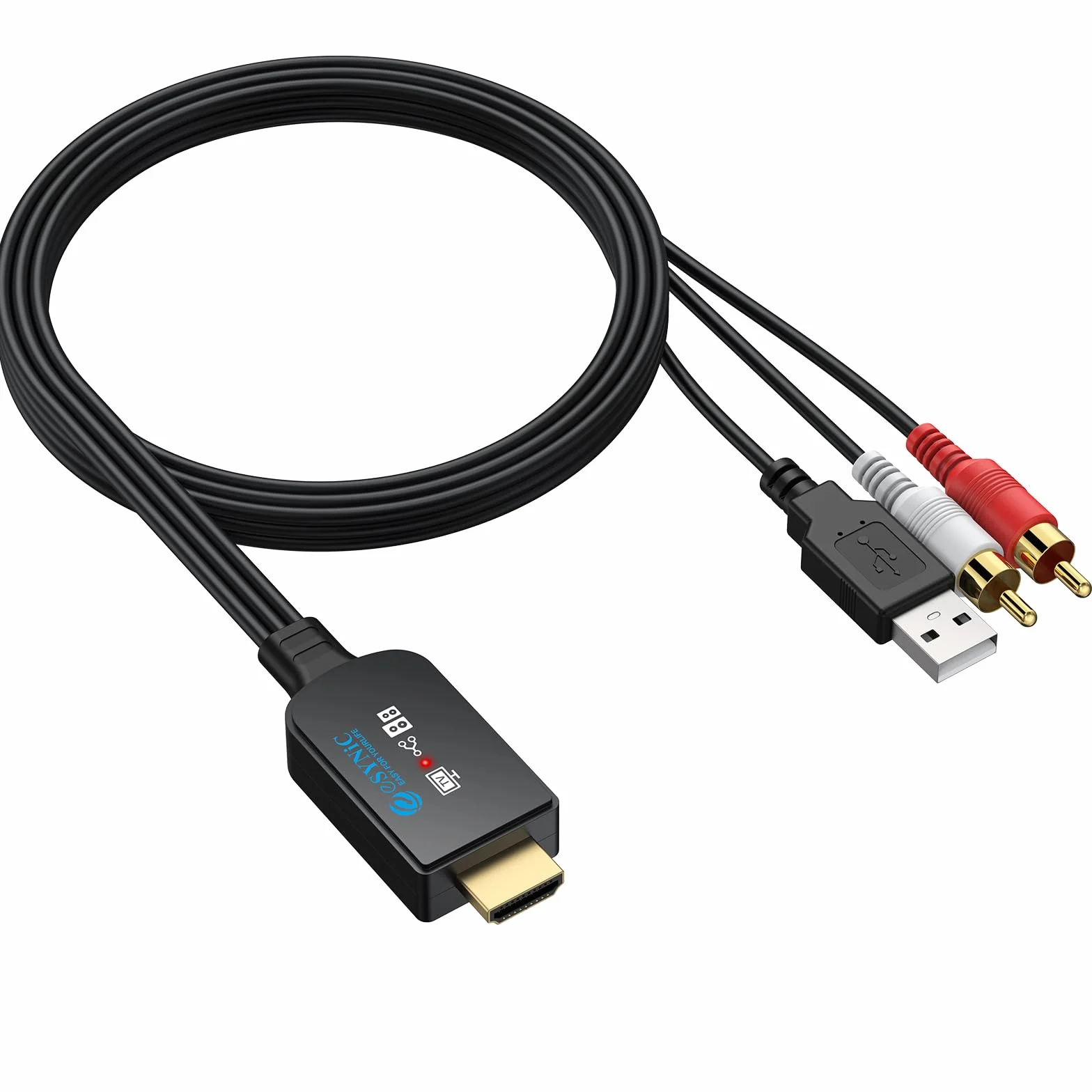 eSynic 192KHz Cavo Convertitore Audio HDMI eARC/ARC a RCA per HDTV Altoparlanti Cuffie, Supporta CEC Telecomando, eARC ARC Audio Extractor con Cavo Integrato 1.5m, Uscita L/R PCM 2CH