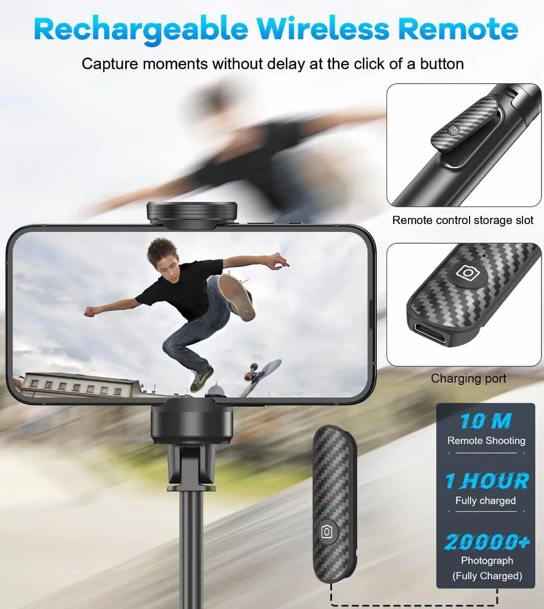 Gahenwo 153cm Treppiede Smartphone Bastone Selfie,Cavalletto per smartphone con Telecomando Wireless e Supporto per Telefono Rotante a 360 gradi, compatibile con smartphone da 4''-7'' pollici