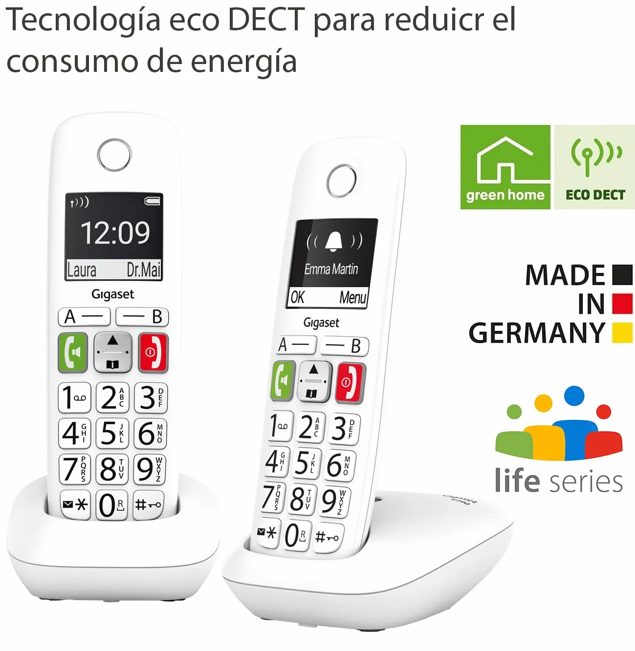 TELEFONO FIJO INALAMBRICO GIGASET E290 DUO BLANCO 300 NUMEROS - 42 TONOS