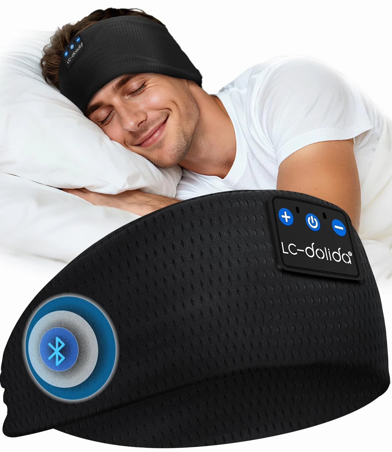LC-dolida Cuffie Bluetooth con Archetto per Dormire e Sport, Fascia per Cuffie Sportive Maschera del Sonno, Fascia Musicale per Sportivo, Jogging, Yoga, Viaggio, Argento