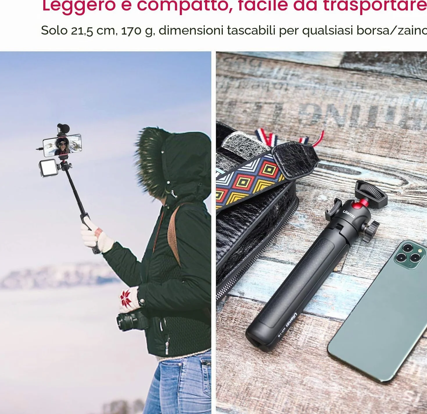 ULANZI MT-16 Vlogging Treppiede con testa a sfera a 360° 1/4 vite Cold Shoe Mount, Mini Tripod estensibile da 22 cm a 44 cm, piccola fotocamera Tripod per DLSR Canon Nikon Sony fotocamera Smartphone