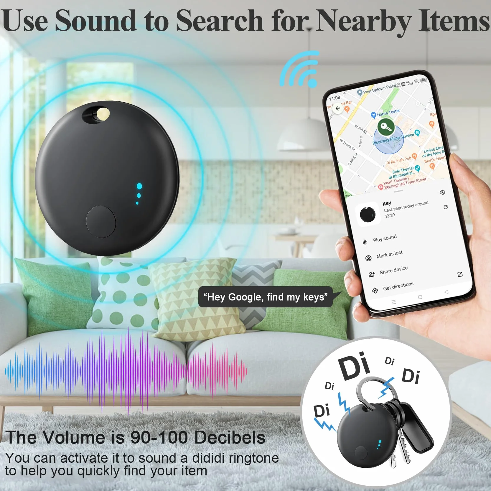 Air Tracker Android, 2 PCS Smart Tracker Localizzatore Chiavi Compatibile con Trova Dispositivo(Solo Android), Bluetooth Tracker Tag Compatibile per Portafogli,Chiavi,Zaini (Nero)