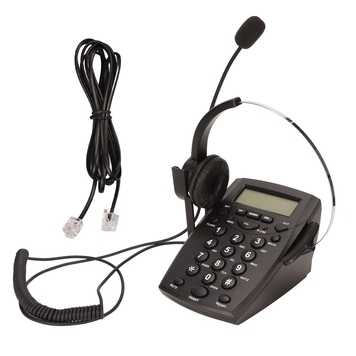 Telefono per Call Center, Telefono con Filo con Cancellazione del Rumore Microfono Auricolare, Tastierino FSK DTMF ID Chiamante, Volume Regolabile, Telefonico Auricolare