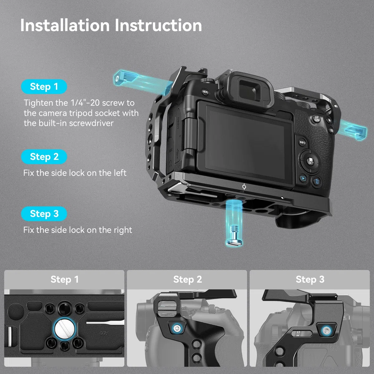 SMALLRIG Cage per Canon R8, Camera Cage con Fori Filettati da 1/4"-20, Fori di Posizionamento da 3/8"-16 per ARRI, Cold Shoe Integrato, Porta QD e Guida NATO - 4212