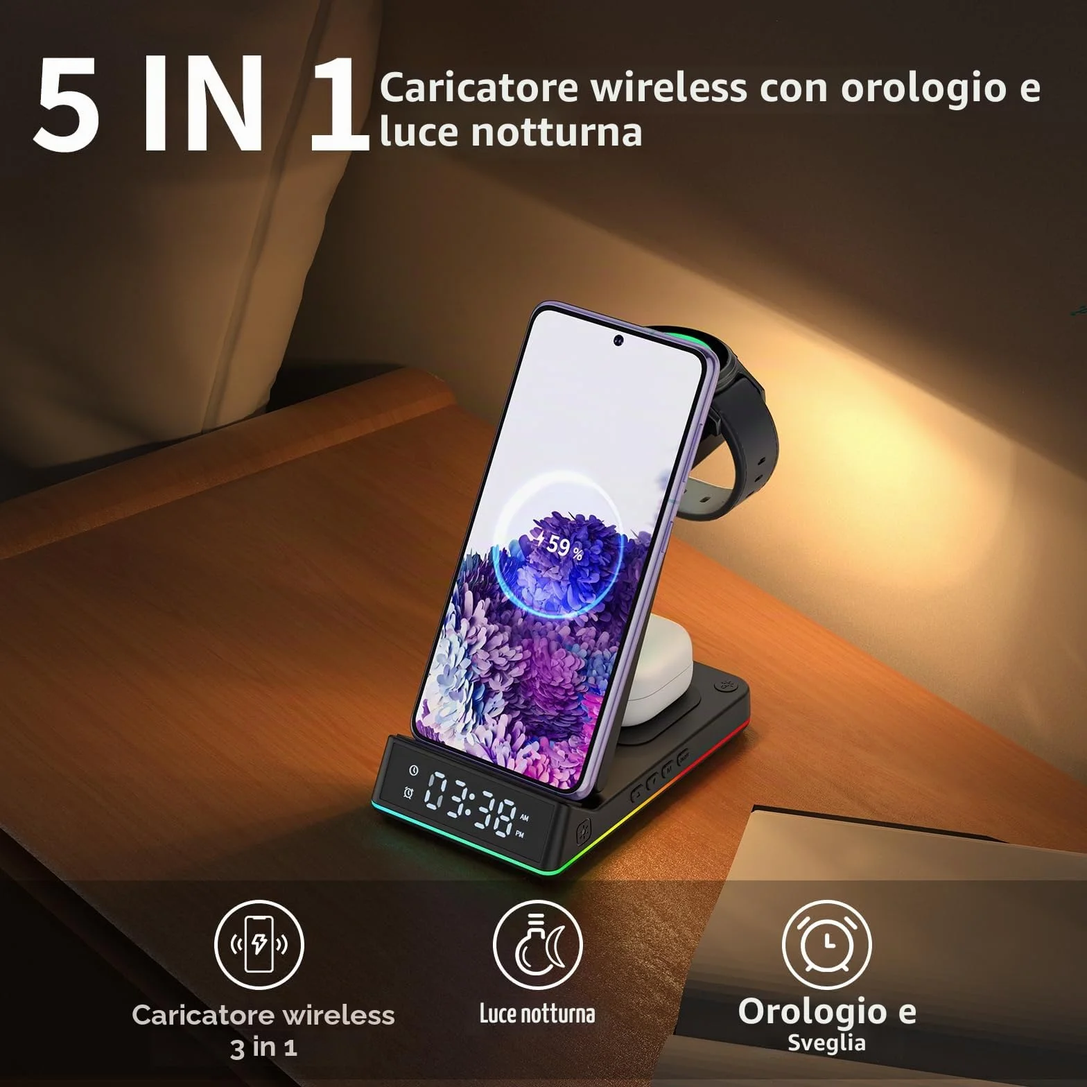 EVARY Caricatore Wireless 18W Rapida Wireless per Samsung S24 S23 S22 Ultra S21 S20 Galaxy Buds+ Pro,Wireless Charger für Galaxy Watch 5/5 Pro/4/3/Active 2/1