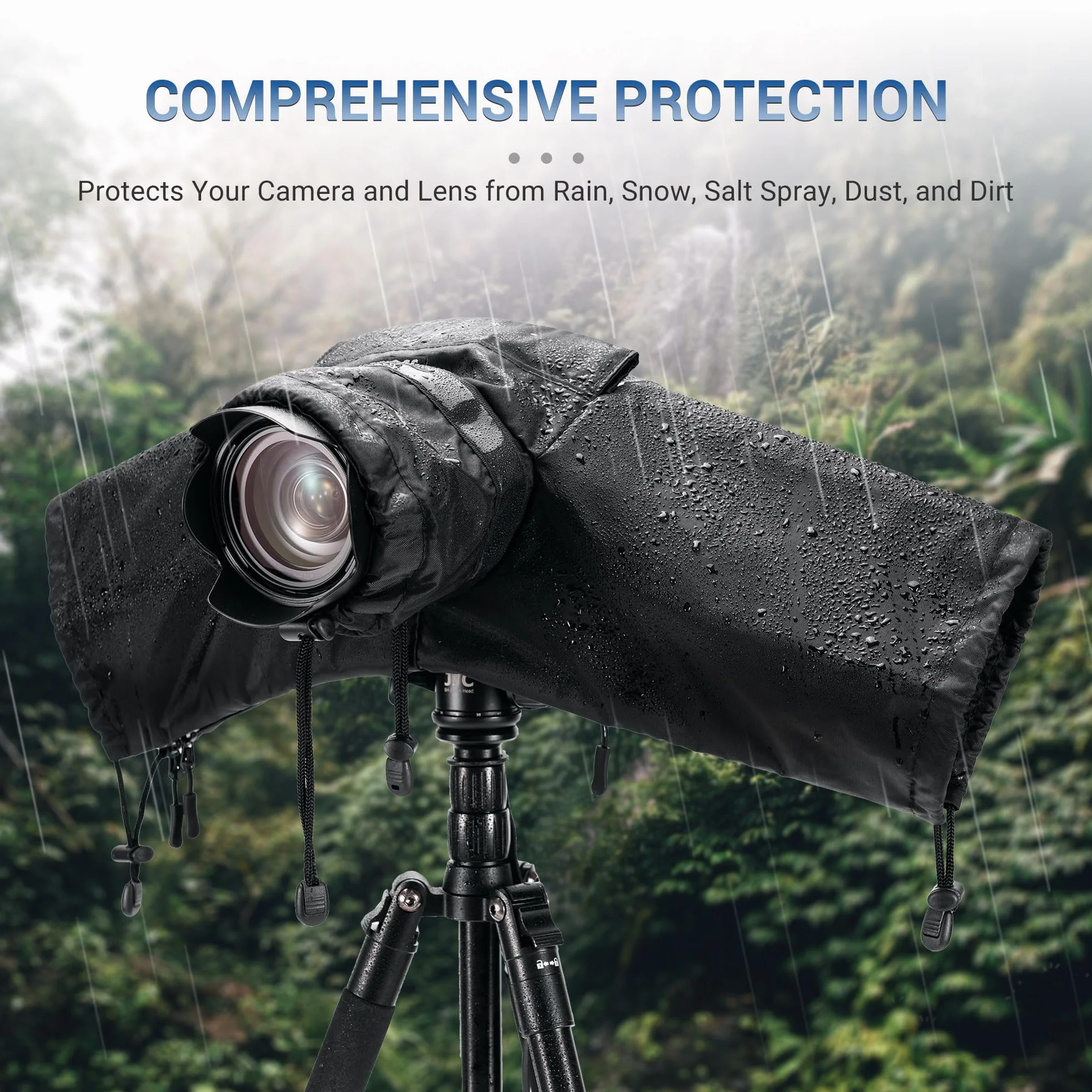 JJC Copertura antipioggia in nylon per fotocamere e obiettivi Canon, Sony, Nikon, lunghezza ≤ 230 mm, montaggio con cinghia e treppiede, finestra di visualizzazione con cerniera, maniche antiscivolo