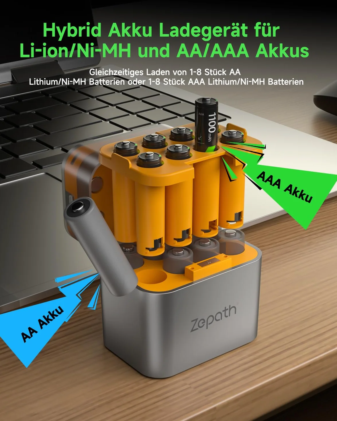 Caricabatterie Li-Ion/NI-MH AAA 1100 mAh 1,2 V 8 batterie ricaricabili AA/AAA scatola ricarica LED
