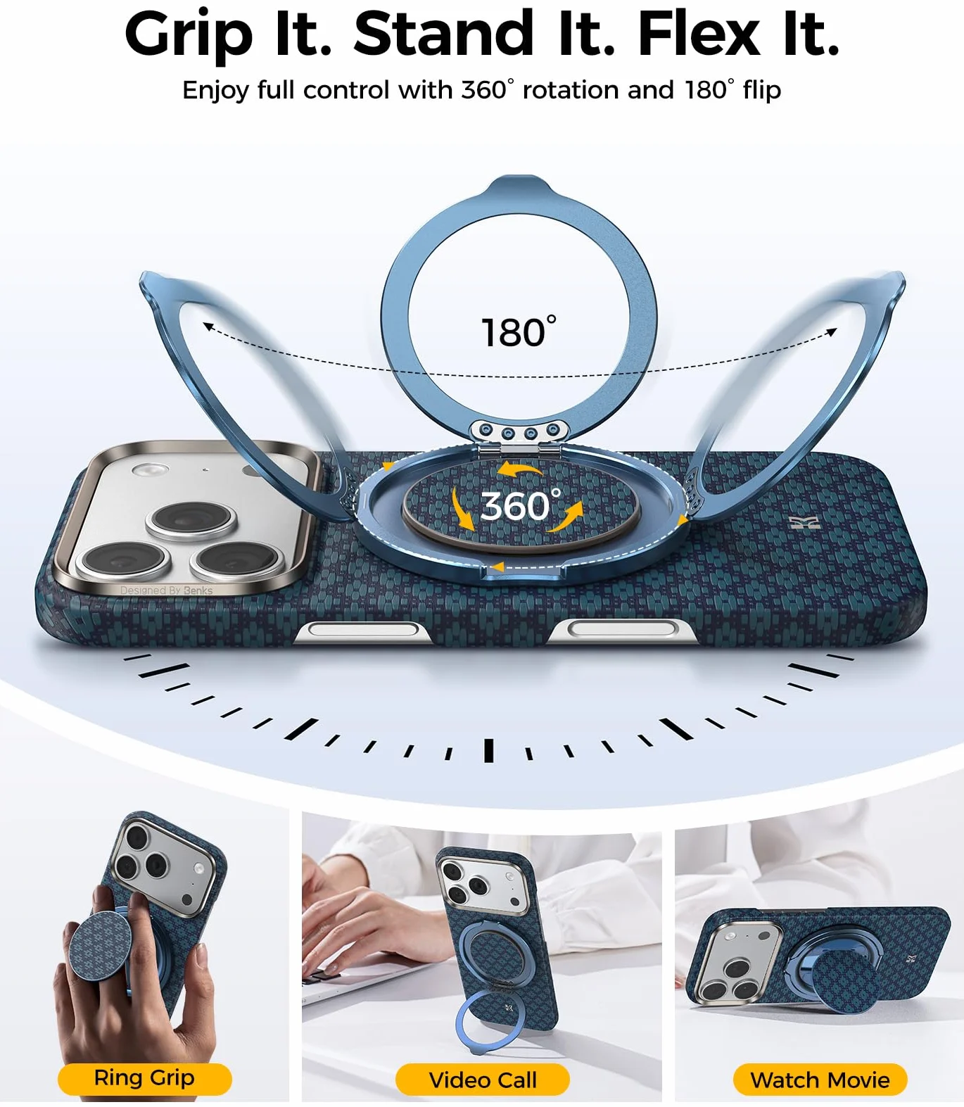 BENKS ArmorPop Anello Magnetico Cellulare per MagSafe - Impugnatura e Supporto Regolabile in Fibra Aramidica, Leggero e Resistente, per iPhone 17/16/15/14 Pro Max e Cover MagSafe