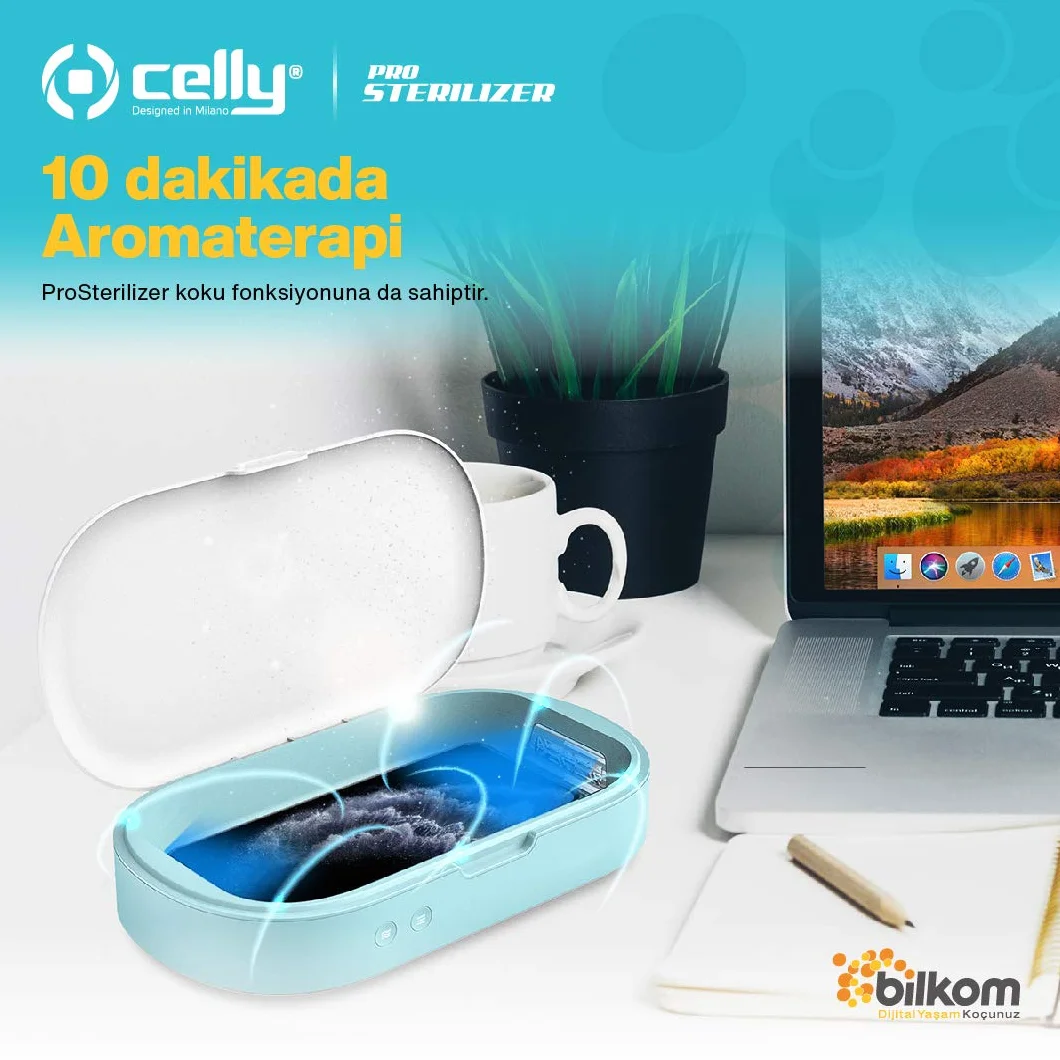 Celly Sterilizzatore UV Universale (certificazioni), Scatola disinfettante con Raggi UV-C e Funzione aromaterapia per Smartphone e Accessori, Orologi, Maschere, Guanti.