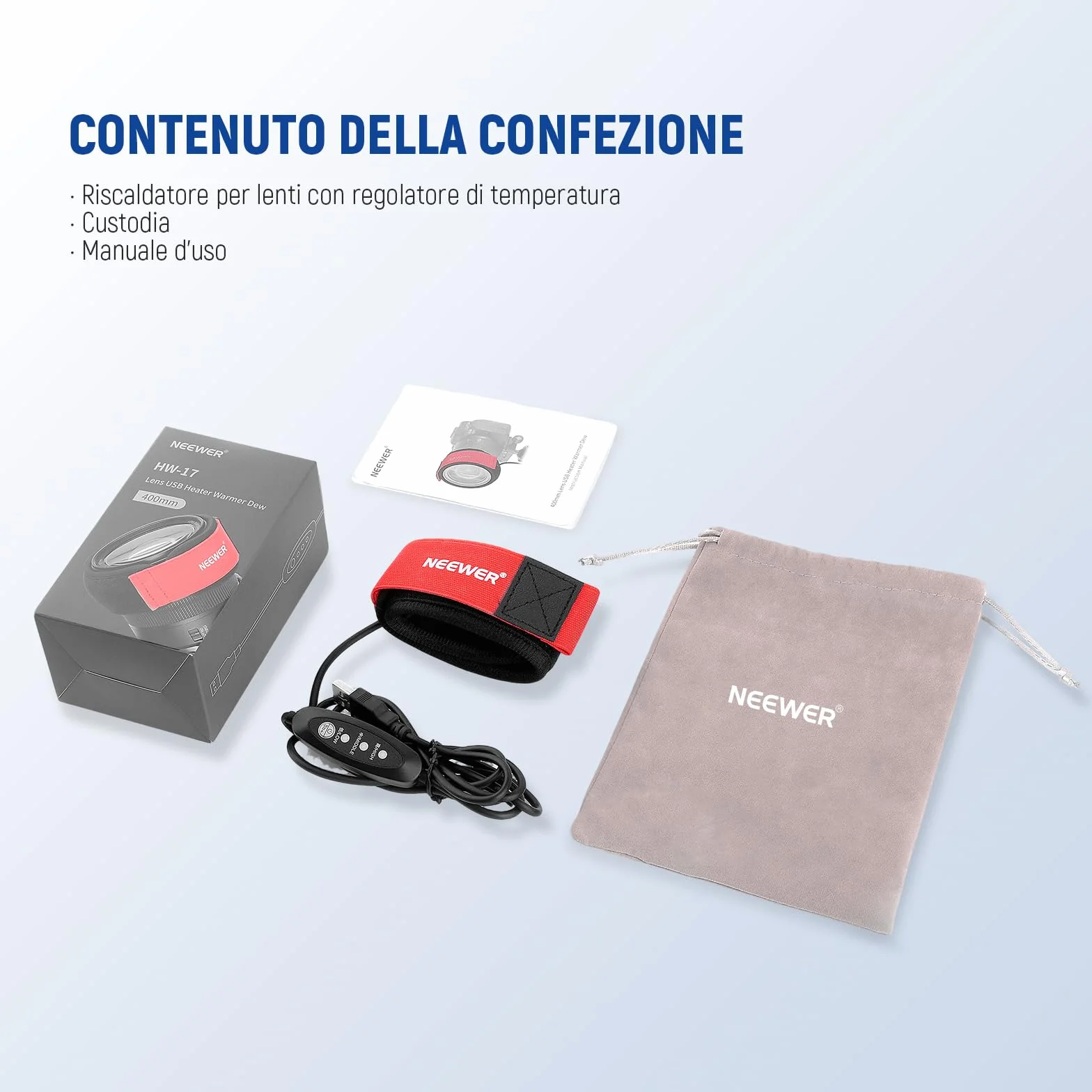 NEEWER Riscaldatore Obiettivo USB da 16"/400mm con 3 Impostazioni Temperatura, Striscia Riscaldante Anticondensa Antinebbia per Fotocamera DSLR Mirrorless Telescopi Binocoli Astrofotografia, HW-17B