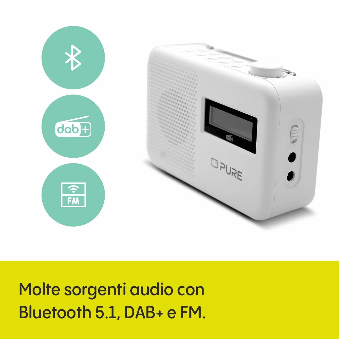 Pure Elan One2 Radio Portatile DAB+/FM Bluetooth 5.1 LCD Bianco Cotone