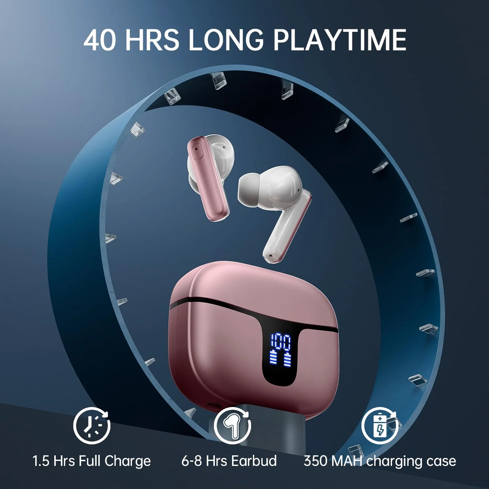 Cuffie Bluetooth, Renimer Auricolari Bluetooth 5.3 con Driver Dinamico 14.2mm Stereo, 4 ENC Mics Cancellazione Rumore Cuffie Wireless in Ear, 40 Ore Cuffiette, IP7 Impermeabile USB-C Cuffie Senza Fili
