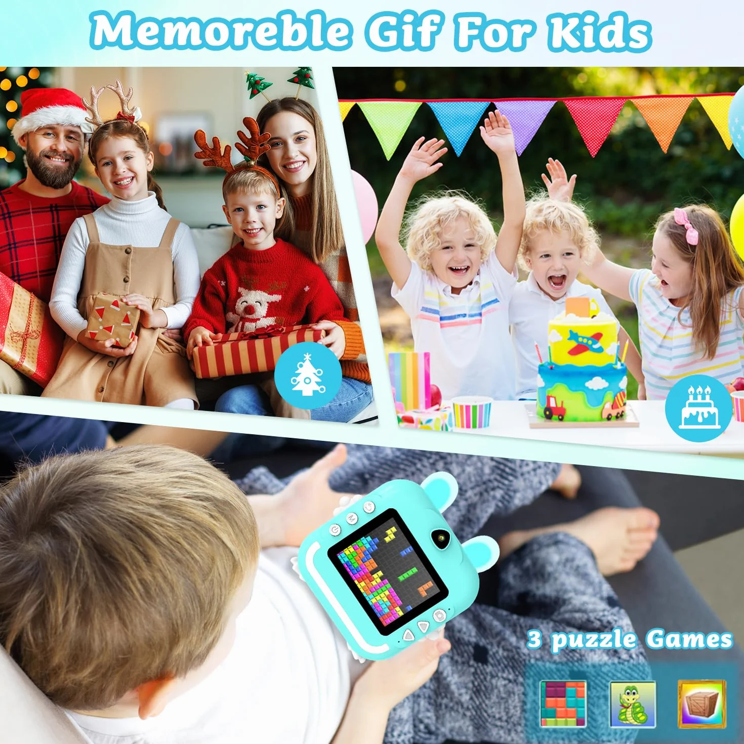Macchina Fotografica Bambini Istantanea, 2,4 Pollici 1080P Digitale Fotocamera Bambini con Carta Fotografica Stampa e 32GB Schedaper Giocattolo Regalo di Natale Bambino e Bambina 4-12 Anni
